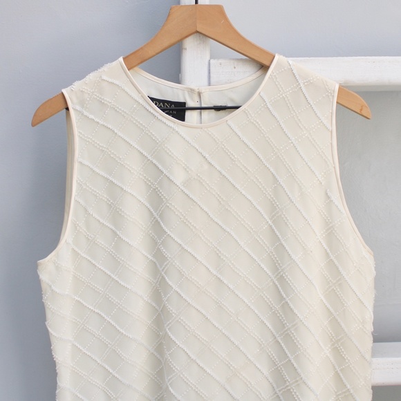 Dana Buchman Women’s Cream Silk Beaded Tank Blouse Size Large - Picture 4 of 9